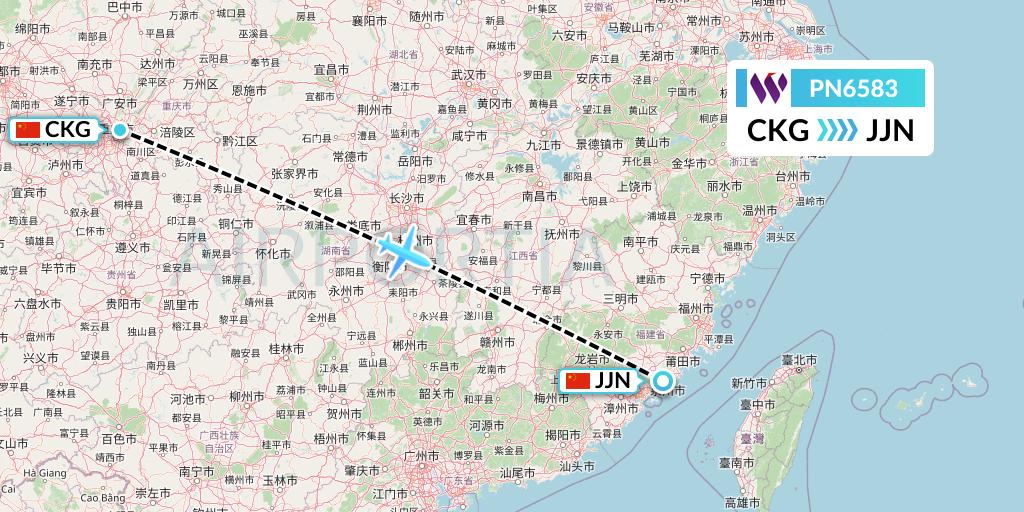 PN6583 China West Air Flight Map: Chongqing to Jinjiang