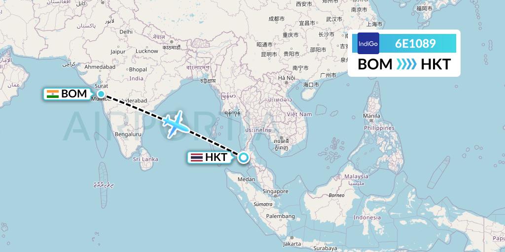 6E1089 IndiGo Airlines Flight Map: Mumbai to Phuket