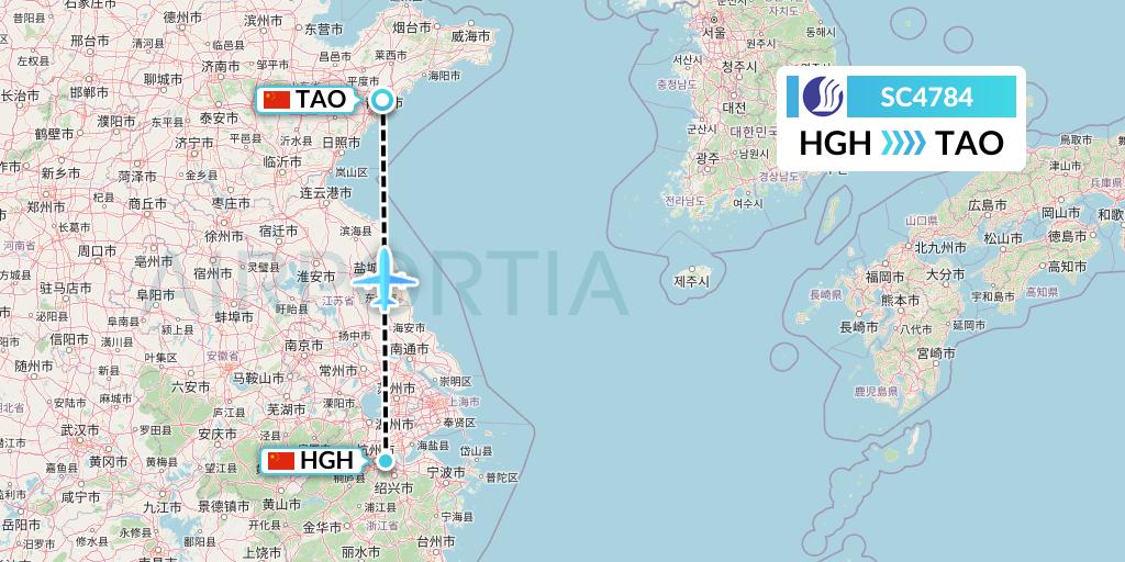 SC4784 Shandong Airlines Flight Map: Hangzhou to Qingdao