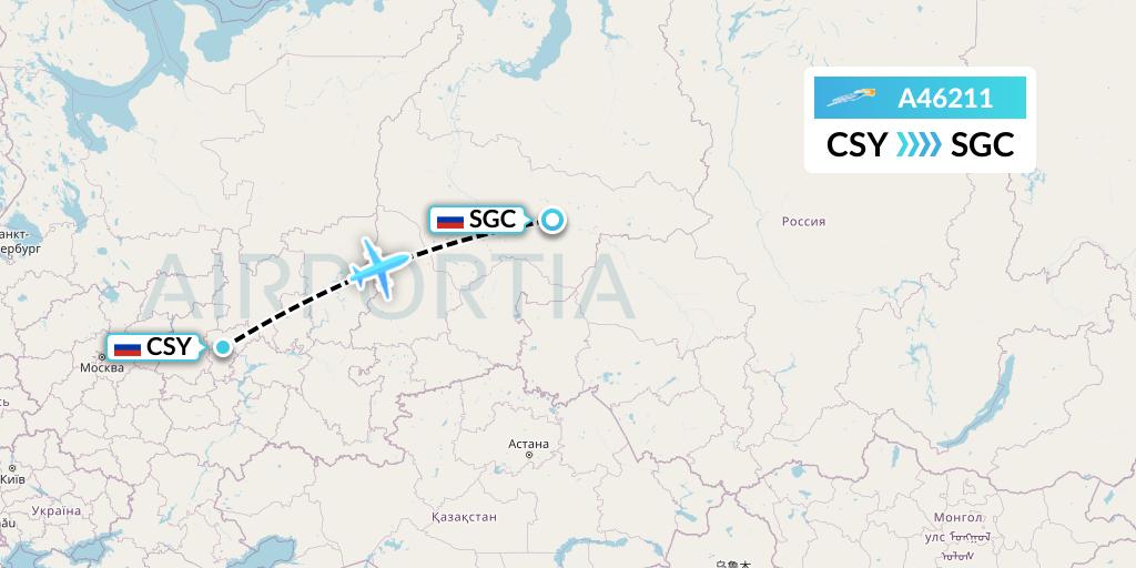 A46211 Azimuth Airlines Flight Map: Cheboksary to Surgut