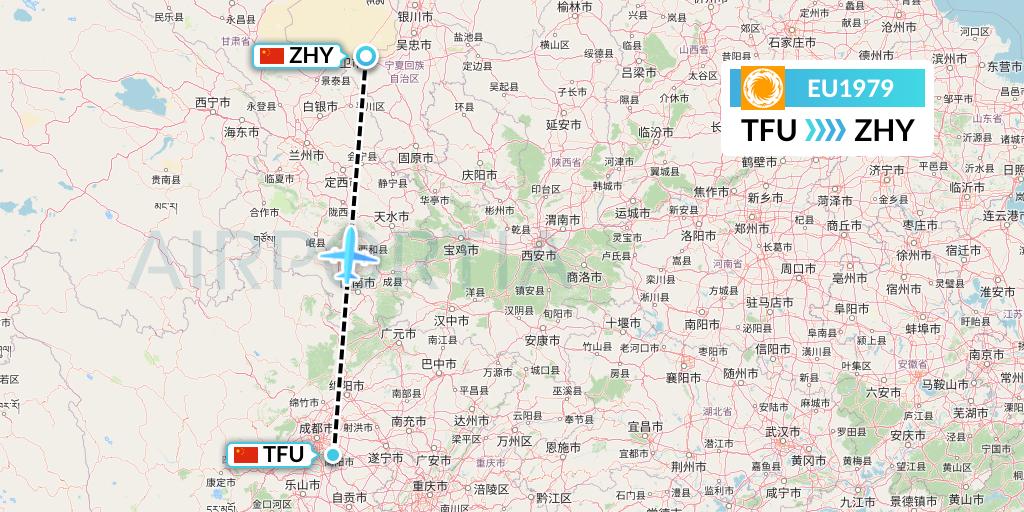 EU1979 Chengdu Airlines Flight Map: Chengdu to Zhongwei