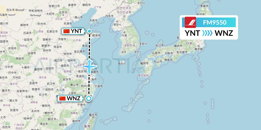 FM9550 Shanghai Airlines Flight Map: Yantai to Wenzhou
