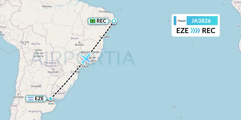 JA3826 JetSMART Flight Map: Buenos Aires to Recife