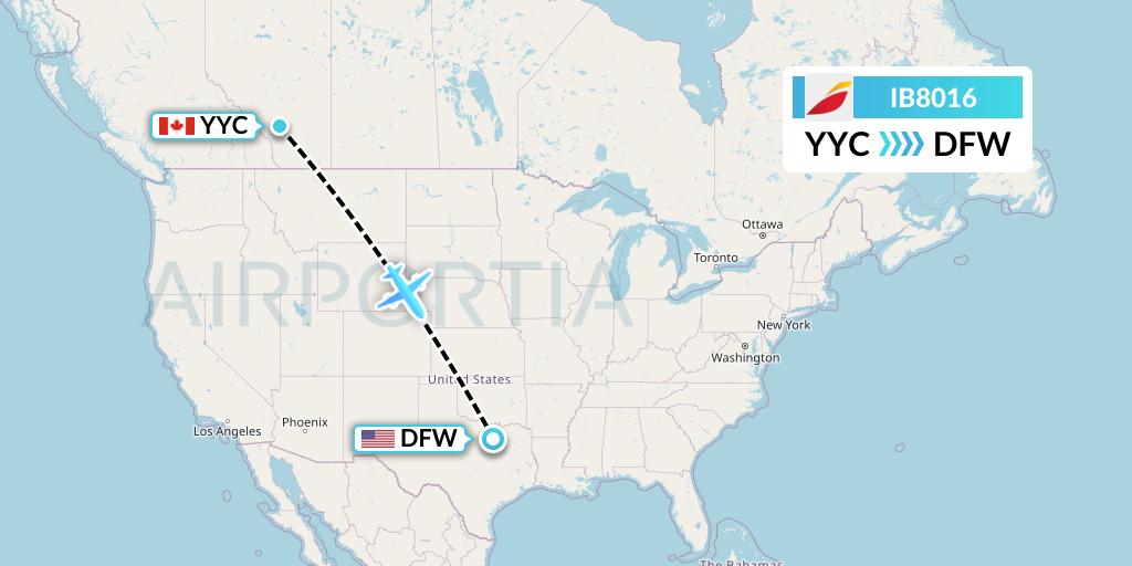 IB8016 Iberia Flight Map: Calgary to Dallas