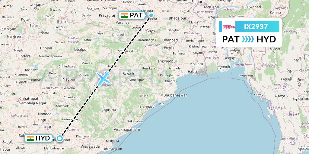 IX2937 Air India Express Flight Map: Patna to Hyderabad
