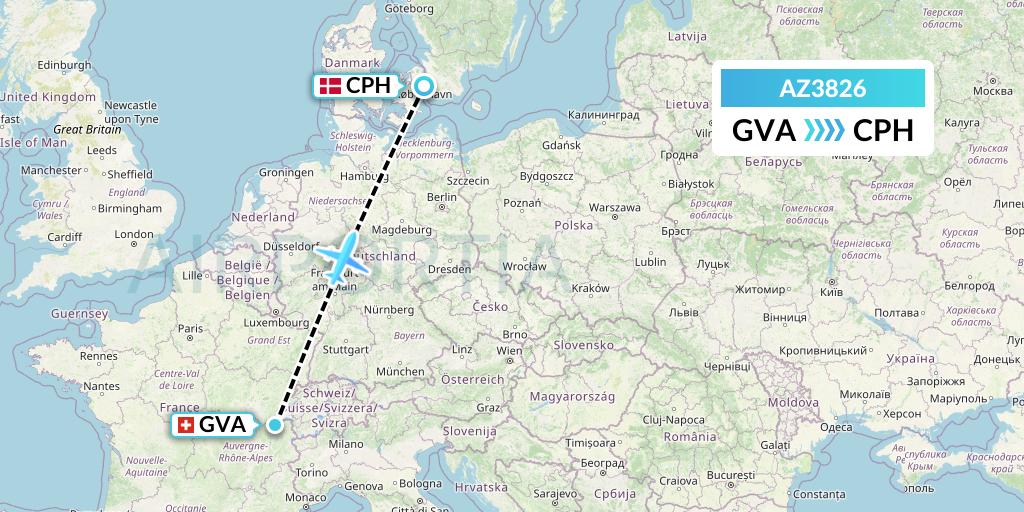 AZ3826 ITA Airways Flight Map: Geneva to Copenhagen