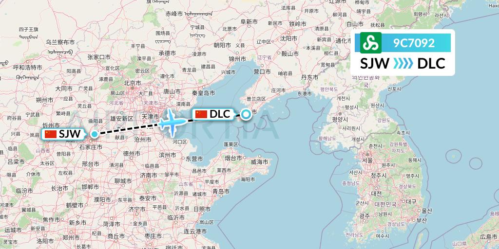 9C7092 Spring Airlines Flight Map: Shijiazhuang to Dalian
