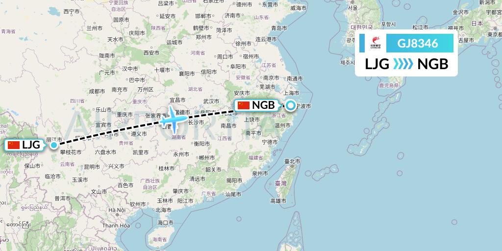 GJ8346 Loong Airlines Flight Map: Lijiang to Ningbo
