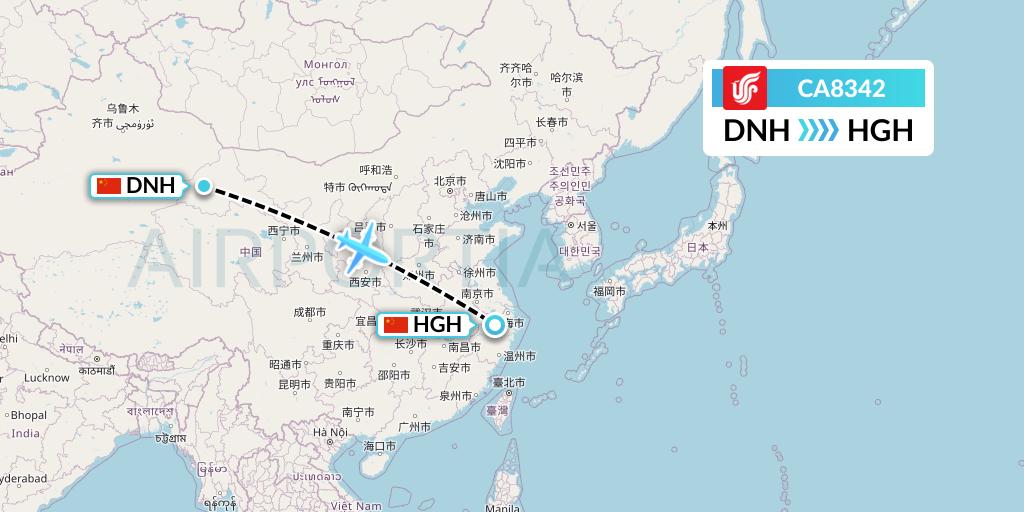 CA8342 Air China Flight Map: Dunhuang to Hangzhou