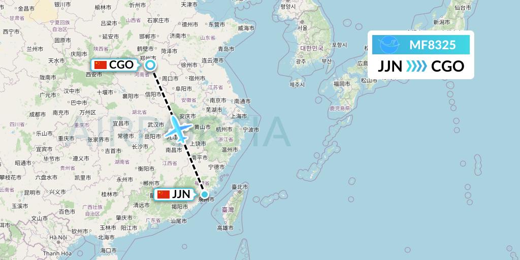 MF8325 Xiamen Airlines Flight Map: Jinjiang to Zhengzhou