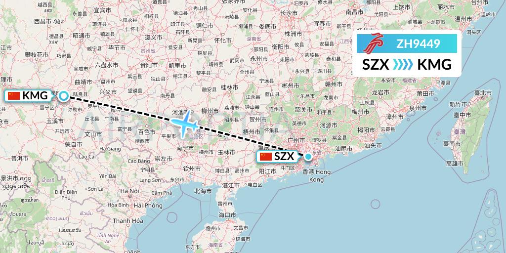 ZH9449 Shenzhen Airlines Flight Map: Shenzhen to Kunming