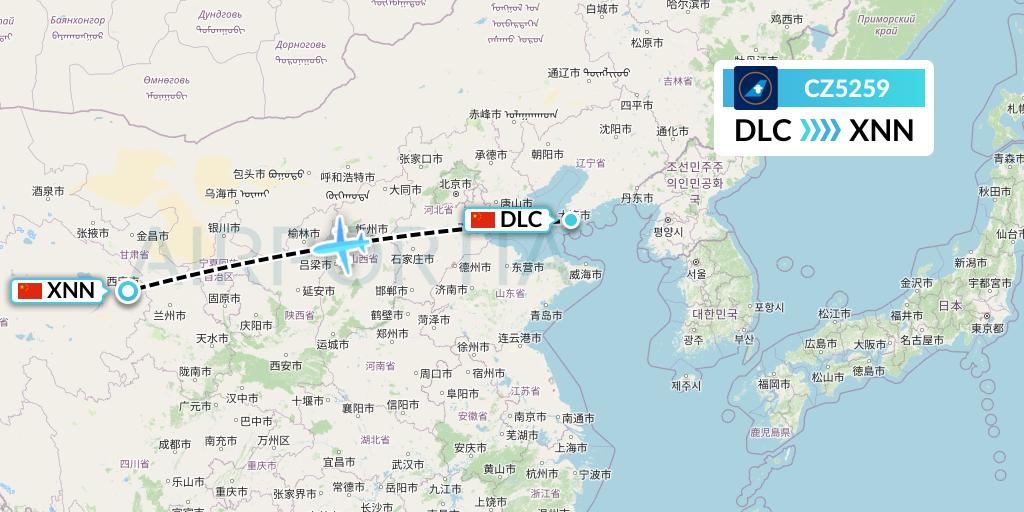 CZ5259 China Southern Airlines Flight Map: Dalian to Xining