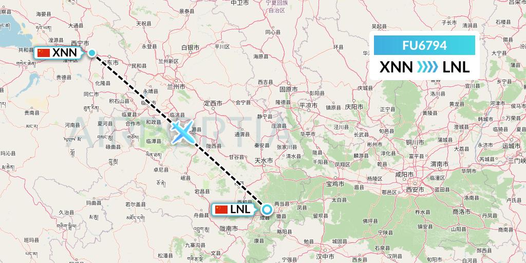 FU6794 Fuzhou Airlines Flight Map: Xining to Tianshui