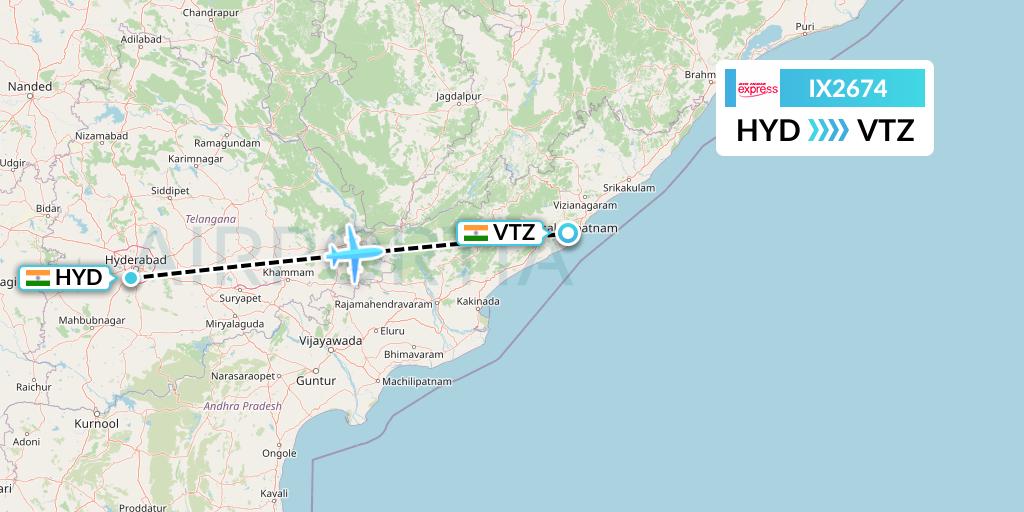 IX2674 Air India Express Flight Map: Hyderabad to Visakhapatnam