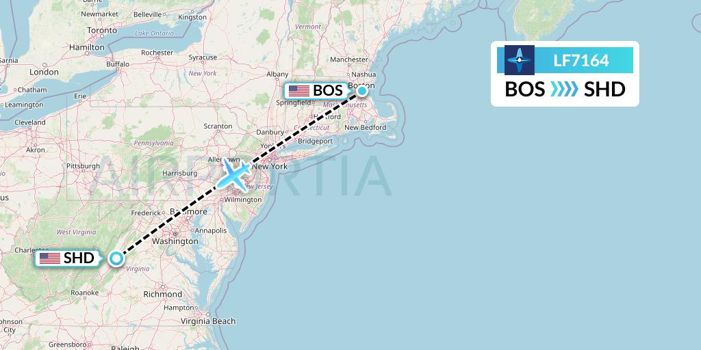 LF7164 Corporate Flight Management Flight Map: Boston to Staunton