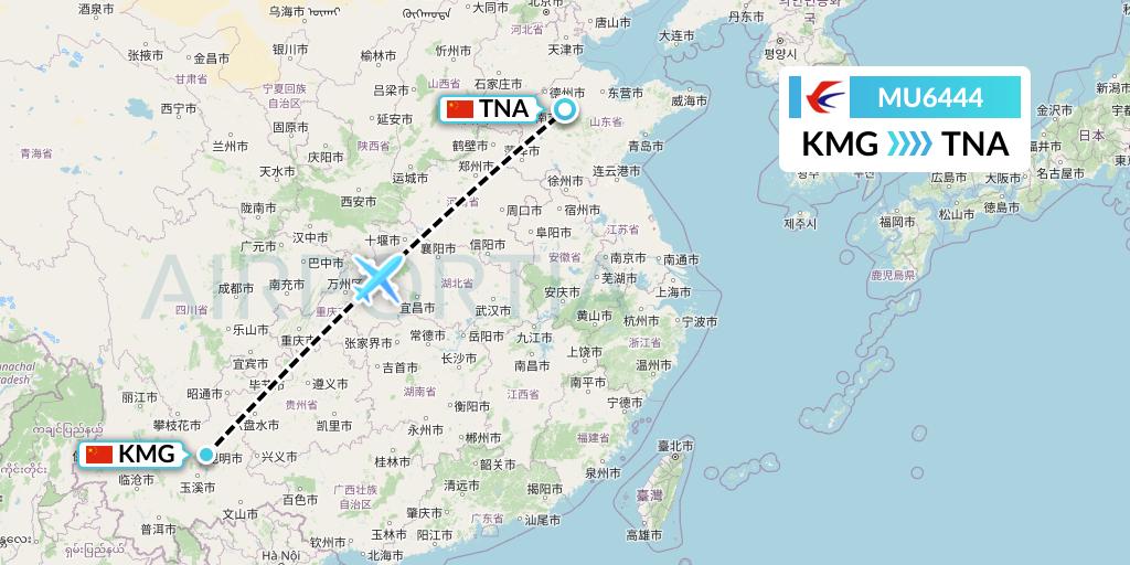 MU6444 China Eastern Airlines Flight Map: Kunming to Jinan