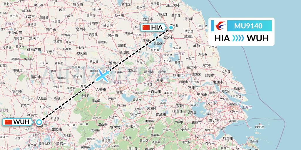 MU9140 China Eastern Airlines Flight Map: Huai'an to Wuhan