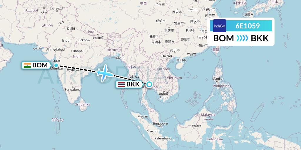 6E1059 IndiGo Airlines Flight Map: Mumbai to Bangkok