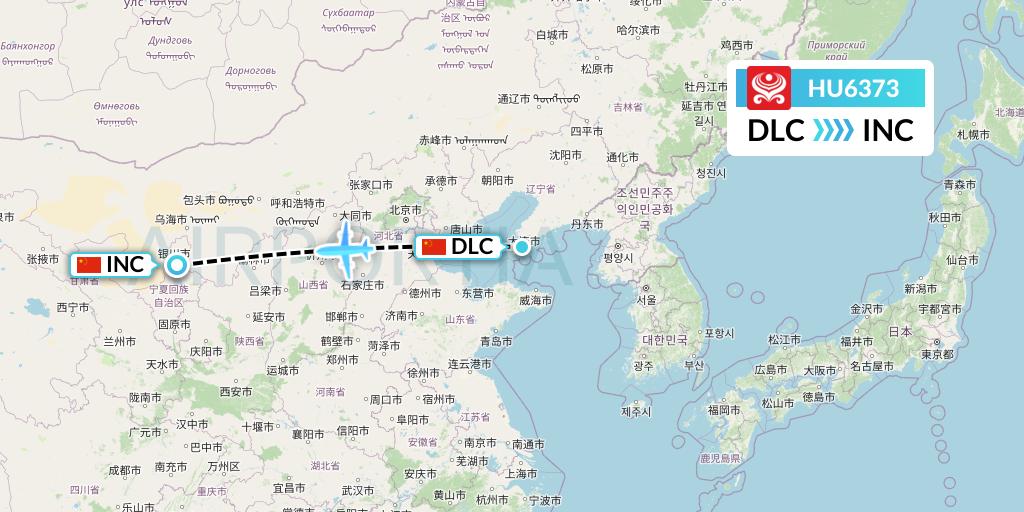 HU6373 Hainan Airlines Flight Map: Dalian to Yinchuan