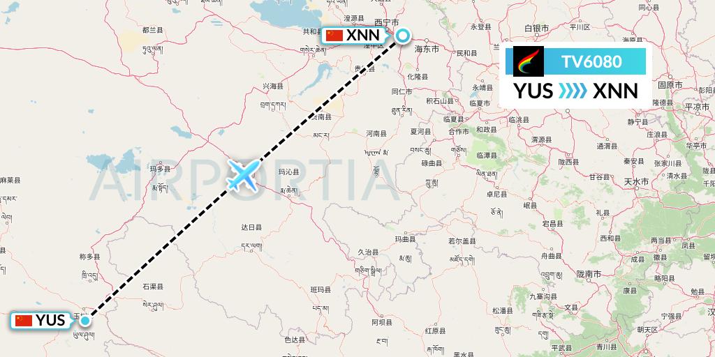 TV6080 Tibet Airlines Flight Map: Yushu to Xining