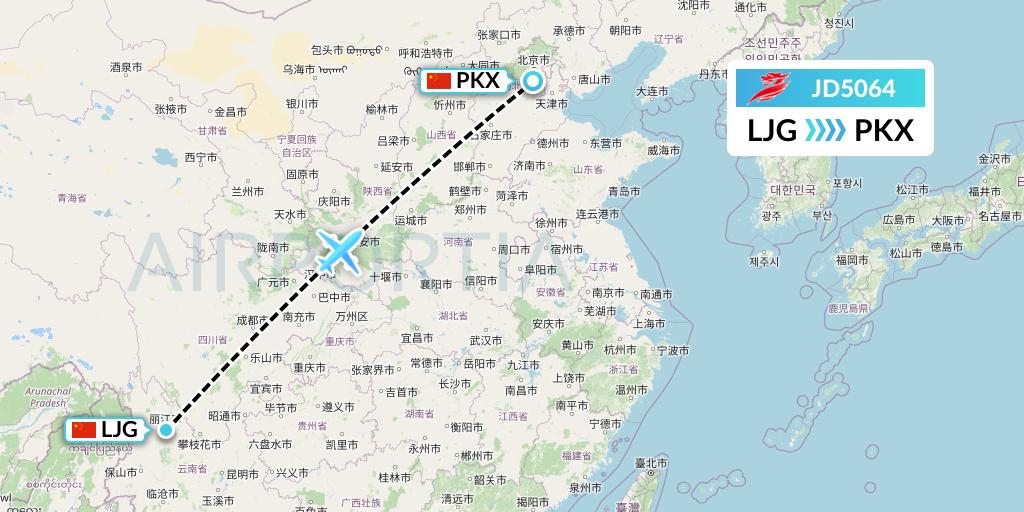 JD5064 Capital Airlines Flight Map: Lijiang to Beijing