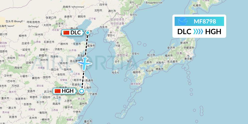 MF8798 Xiamen Airlines Flight Map: Dalian to Hangzhou