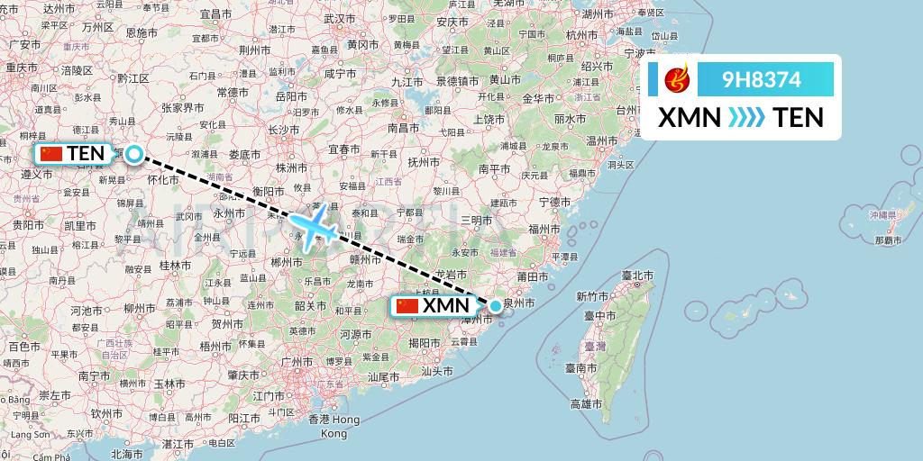 9H8374 Air Changan Flight Map: Xiamen to Tongren