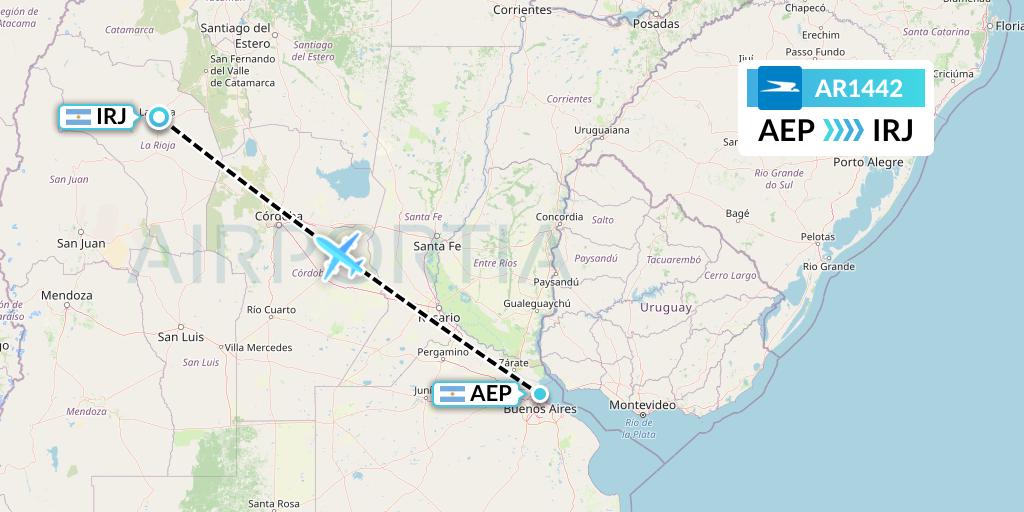 AR1442 Aerolineas Argentinas Flight Map: Buenos Aires to La Rioja