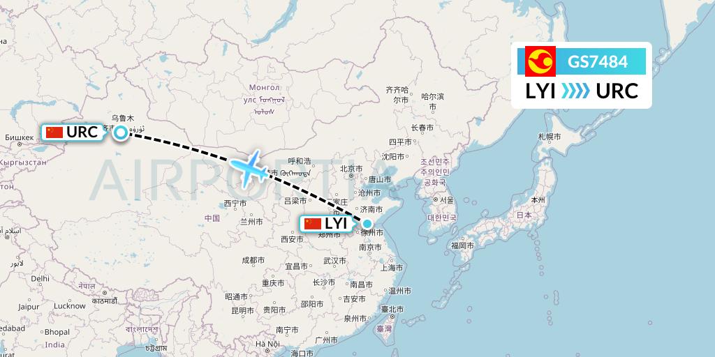 GS7484 Tianjin Airlines Flight Map: Linyi to Urumqi