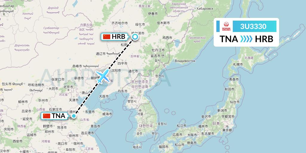 3U3330 Sichuan Airlines Flight Map: Jinan to Harbin