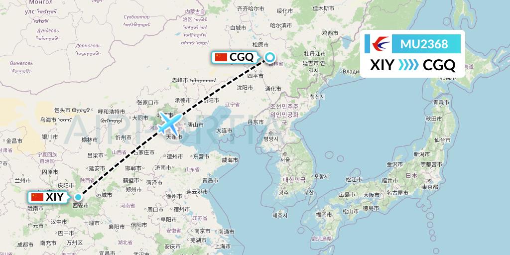 MU2368 China Eastern Airlines Flight Map: Xi'an to Changchun