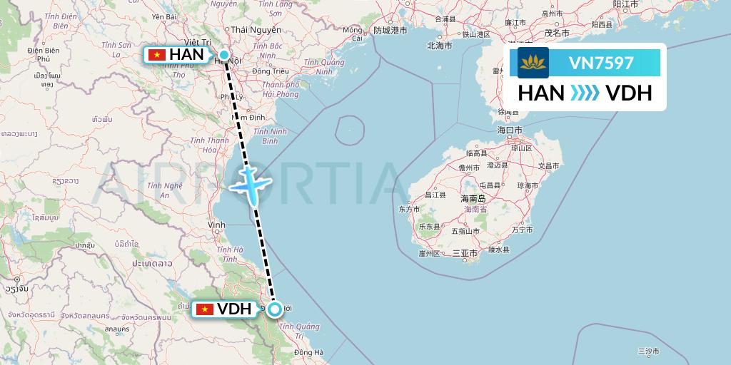 VN7597 Vietnam Airlines Flight Map: Hanoi to Dong Hoi