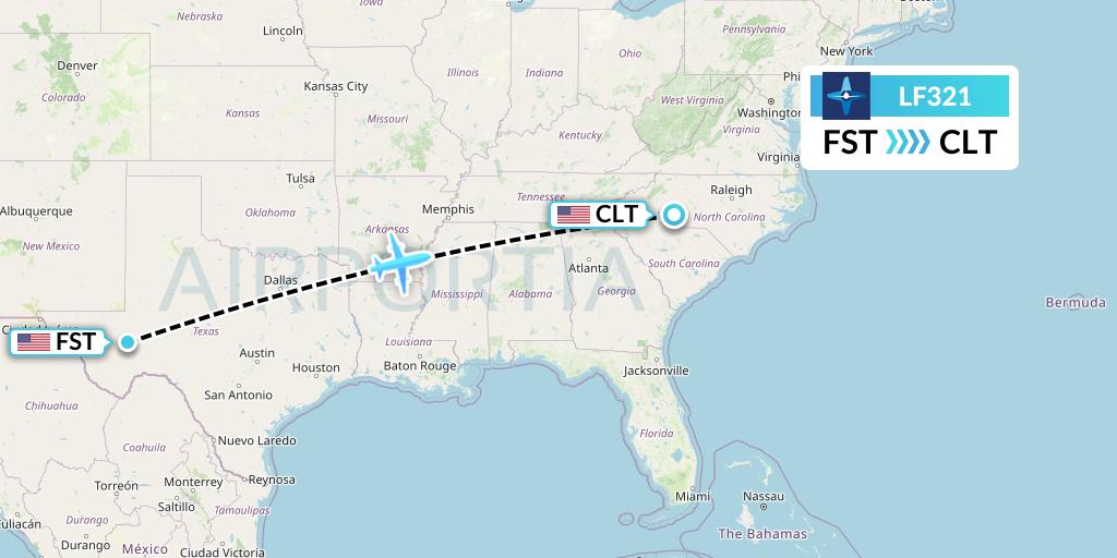 LF321 Corporate Flight Management Flight Map: Fort Stockton to Charlotte