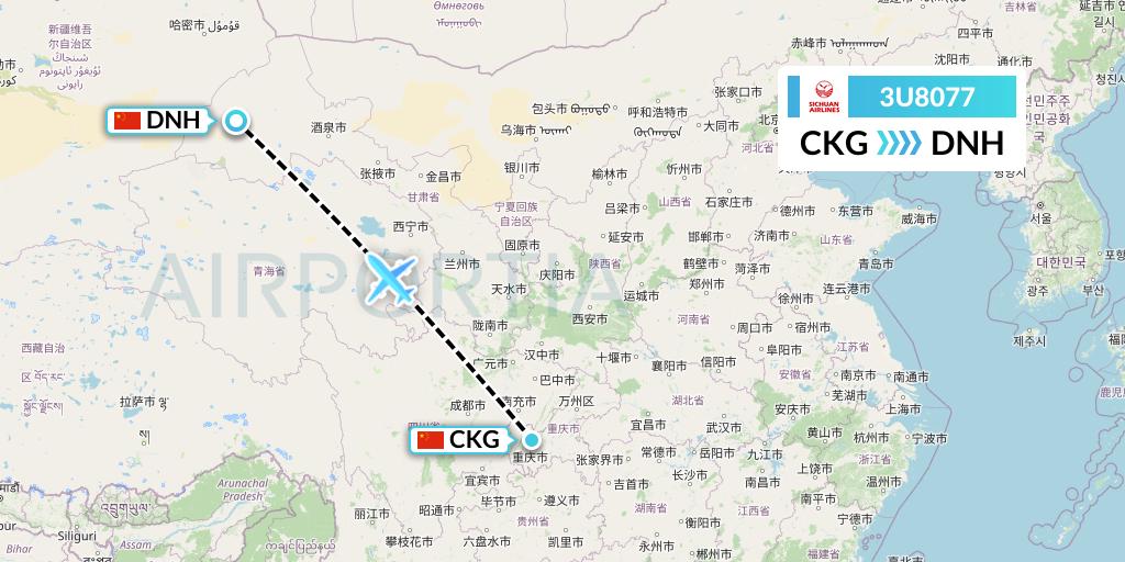 3U8077 Sichuan Airlines Flight Map: Chongqing to Dunhuang