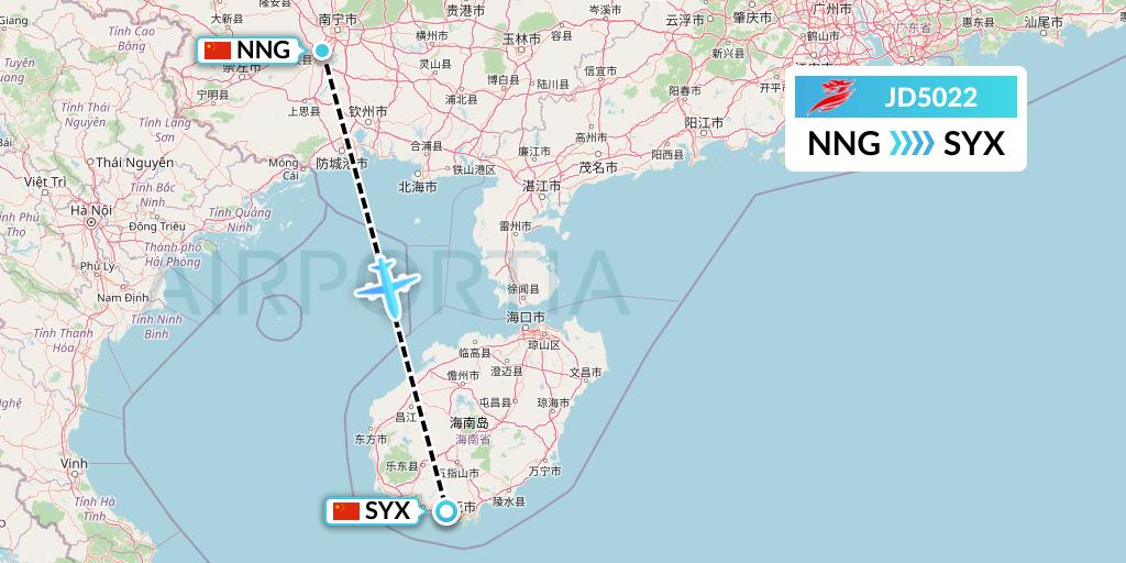 JD5022 Capital Airlines Flight Map: Nanning to Sanya