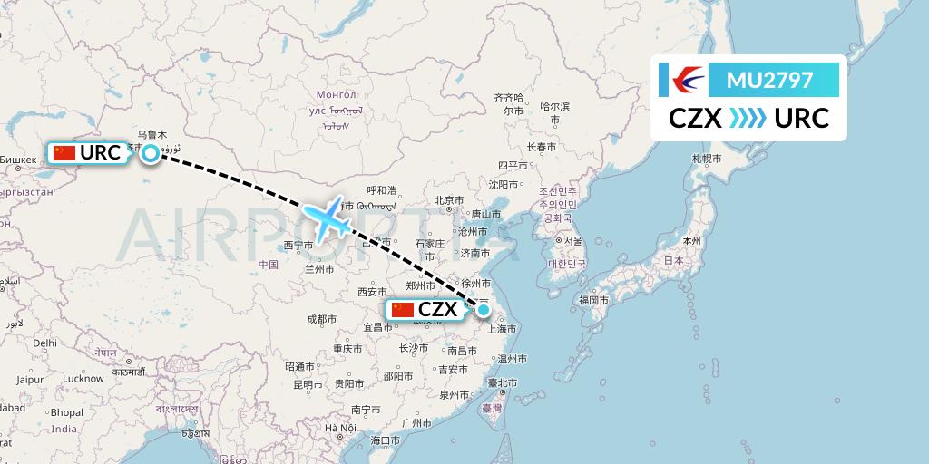 MU2797 China Eastern Airlines Flight Map: Changzhou to Urumqi