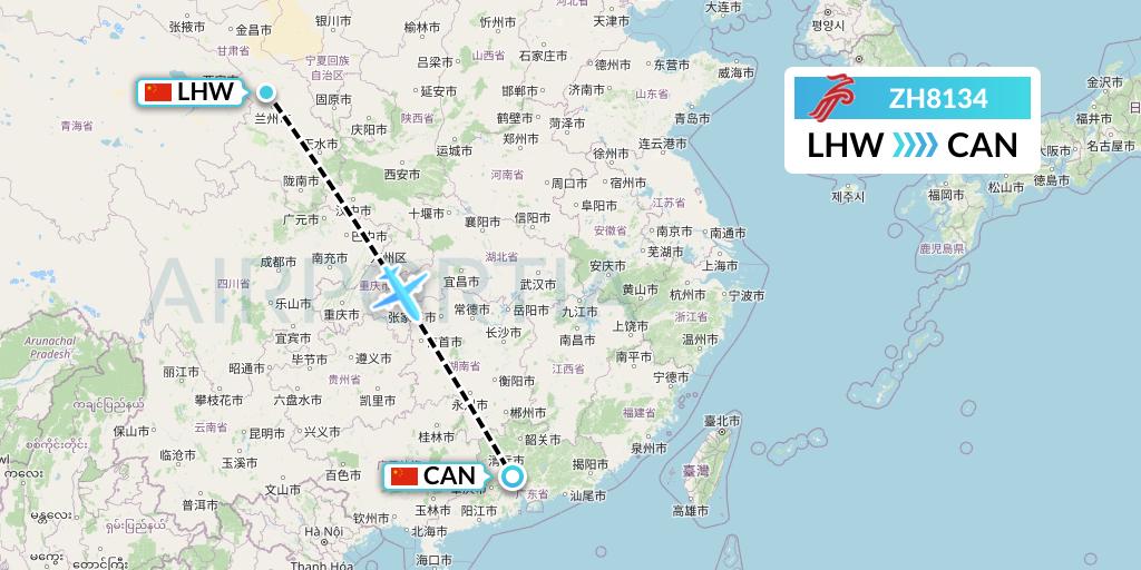 ZH8134 Shenzhen Airlines Flight Map: Lanzhou to Guangzhou