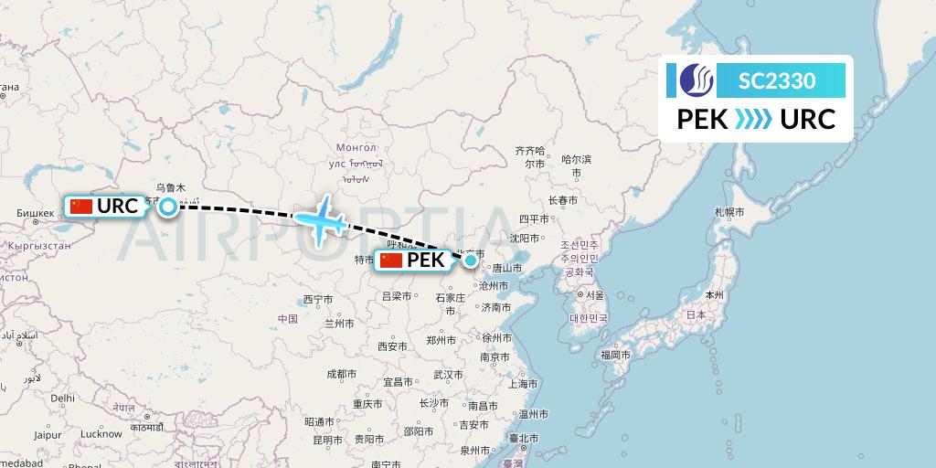 SC2330 Shandong Airlines Flight Map: Beijing to Urumqi