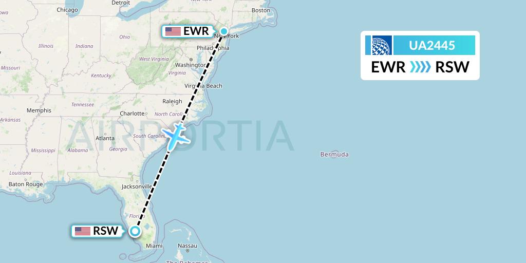 UA2445 United Airlines Flight Map: New York to Fort Myers
