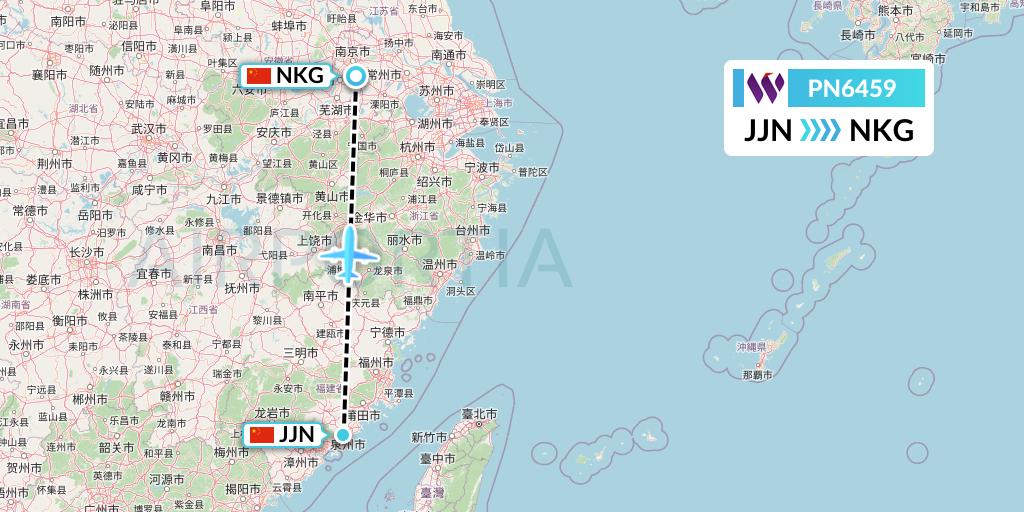 PN6459 China West Air Flight Map: Jinjiang to Nanjing