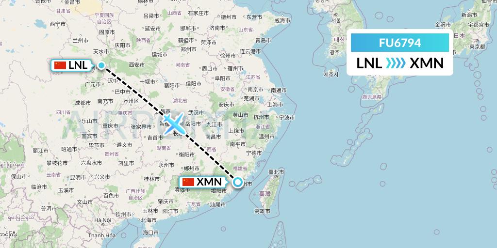 FU6794 Fuzhou Airlines Flight Map: Tianshui to Xiamen