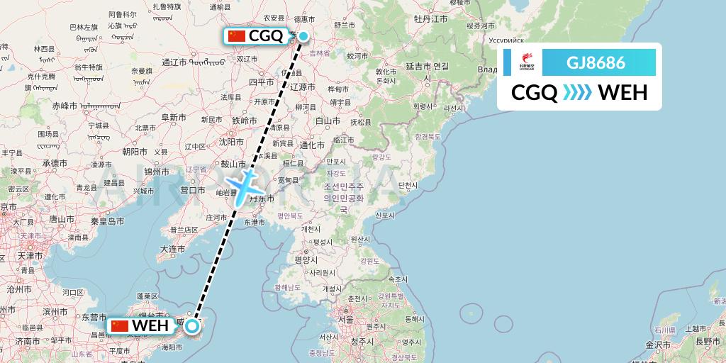 GJ8686 Loong Airlines Flight Map: Changchun to Weihai