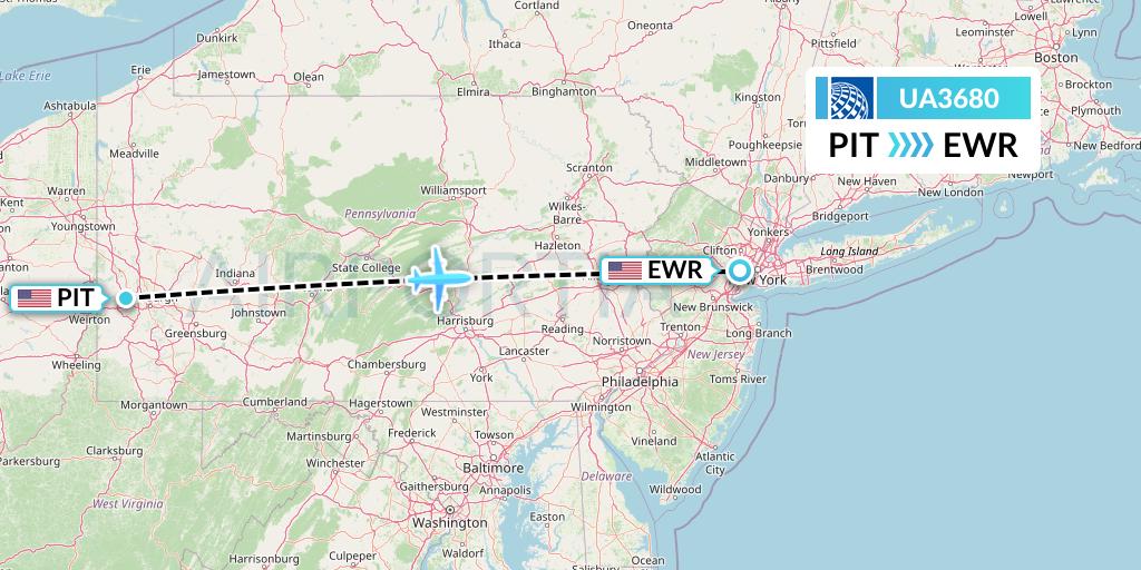 UA3680 United Airlines Flight Map: Pittsburgh to New York