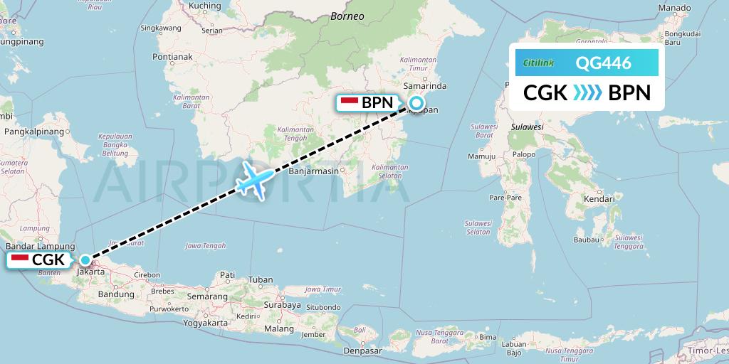 QG446 Citilink Flight Map: Jakarta to Balikpapan