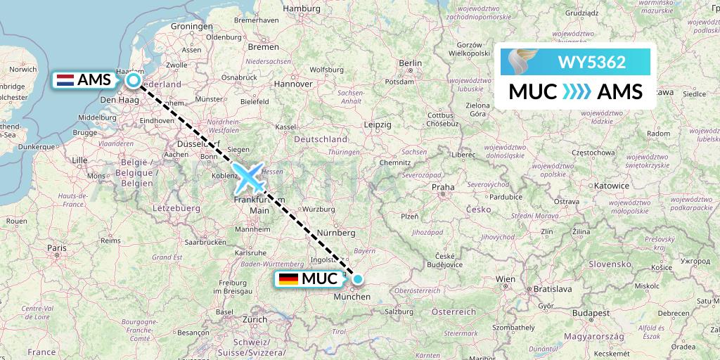 WY5362 Oman Air Flight Map: Munich to Amsterdam