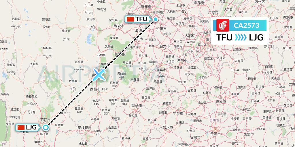 CA2573 Air China Flight Map: Chengdu to Lijiang