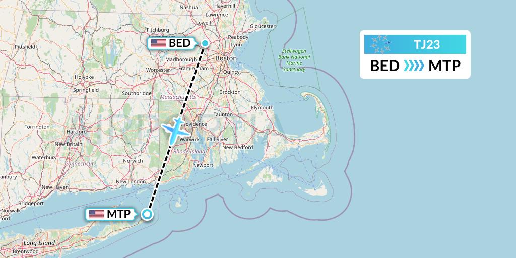 TJ23 Tradewind Aviation Flight Map: Bedford to Montauk