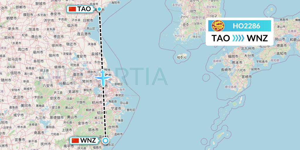 HO2286 Juneyao Airlines Flight Map: Qingdao to Wenzhou