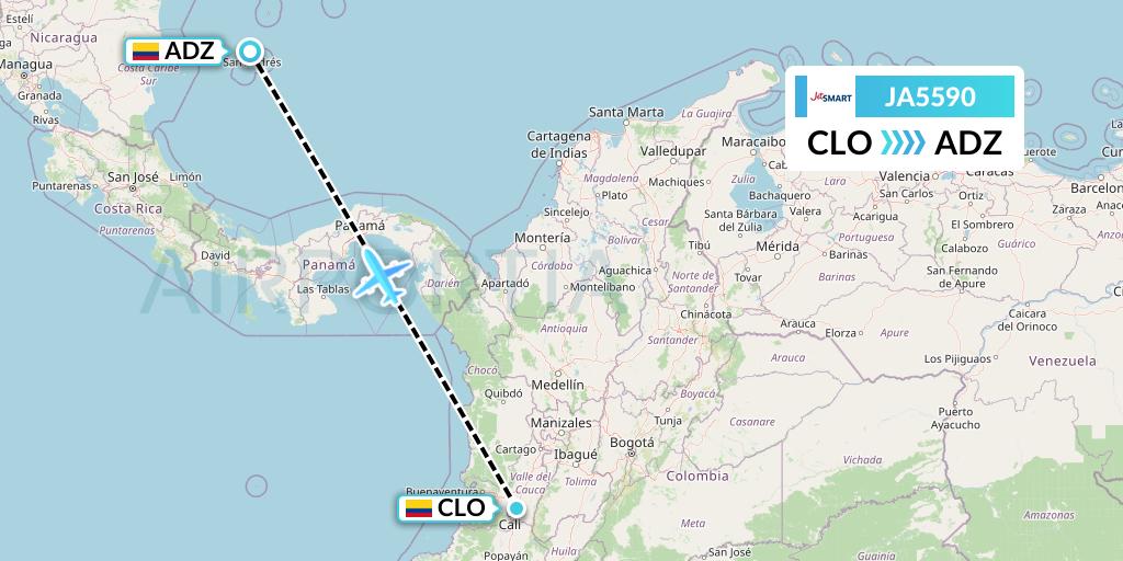 JA5590 JetSMART Flight Map: Cali to San Andres Island