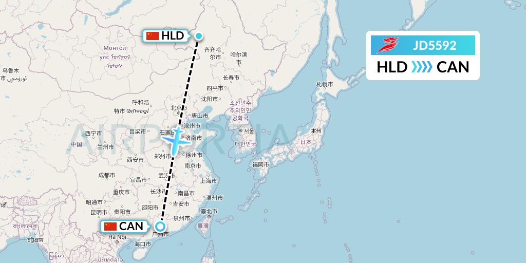 JD5592 Capital Airlines Flight Map: Hailar to Guangzhou
